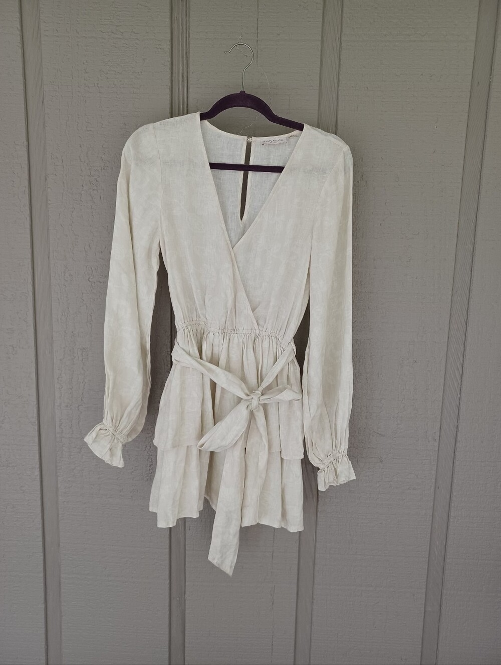 Ramy Brook Jolie Linen Mini Dress Size S Long Sleeve Tiered Tie Waist Feminine